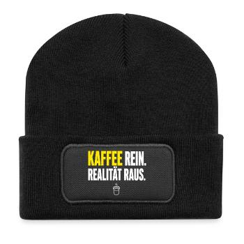 Realität Raus und Kaffee Rein - Recycelte Patch Beanie - Schwarz - Vorne