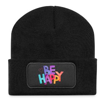 Peinture à l’aquarelle arc-en-ciel Be Happy - Beanie recyclé à patch - noir - Devant