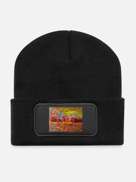 Mosaïque paysagère colorée - Beanie recyclé à patch - noir