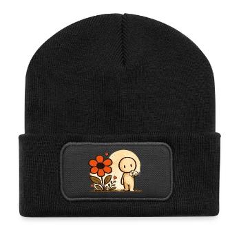 Der kleine Gedanke | Blume - Recycelte Patch Beanie - Schwarz - Vorne
