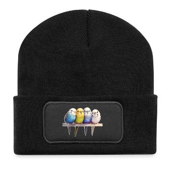 Wellensittiche Gruppe - Recycelte Patch Beanie - Schwarz - Vorne