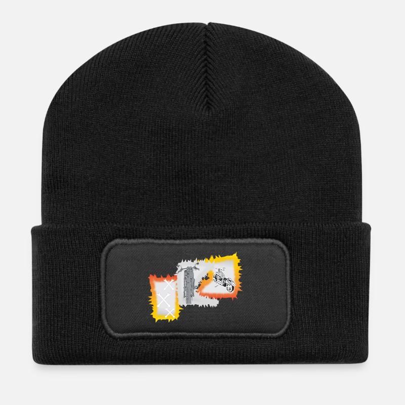 Motorcycle Workshop Motorcyclist Mechanic - Recycled Patch Beanie - black