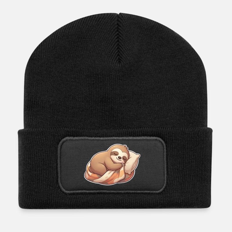 Faultier Schlafen - Recycelte Patch Beanie - Schwarz