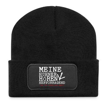 Hühnerflüsterer Huhn Hühnerhalter Hühner - Recycelte Patch Beanie - Schwarz - Vorne
