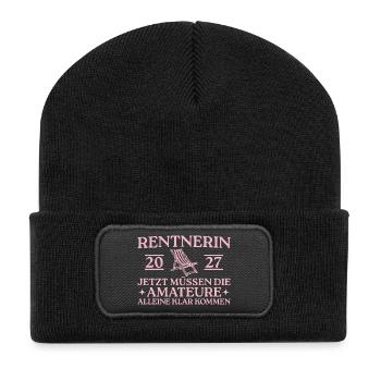 Rentnerin 2027 Liegestuhl – Abschied Kollegin - Recycelte Patch Beanie - Schwarz - Vorne