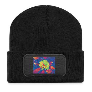 Neon Bloom Psychedelic Flower - Recycled Patch Beanie - black - Front