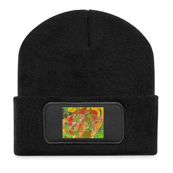 Farbwirbel Neon Abstract - Recycelte Patch Beanie - Schwarz - Vorne