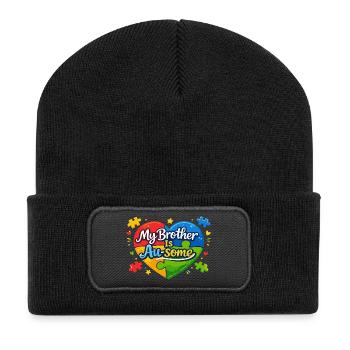 Mon frère est un cœur autiste qui dit - Beanie recyclé à patch - noir - Devant