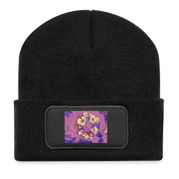 Pastel Blossoms Gold Sketch - Recycled Patch Beanie - black - Front