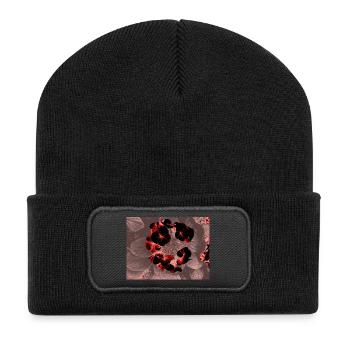 Dunkle Rote Blütenherz - Recycelte Patch Beanie - Schwarz - Vorne