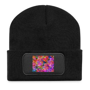 Farbexplosion Blüten-Collage - Recycelte Patch Beanie - Schwarz - Vorne