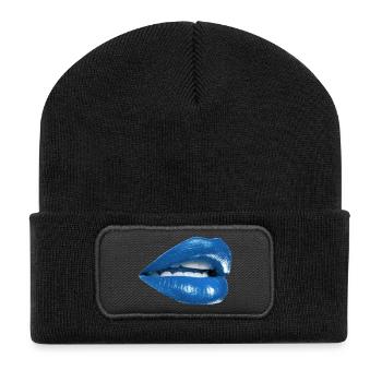 Graphique aux lèvres bleues audacieuses - Beanie recyclé à patch - noir - Devant