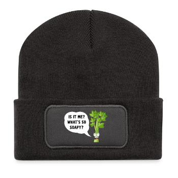 Sassy Celery: Is It Me? - Recycled Patch Beanie - dark grey - Front