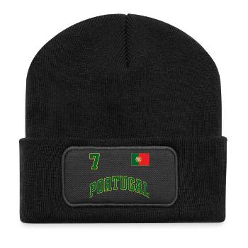 Portugal Football PORTUGAL Text Jersey Design - Recycled Patch Beanie - black - Front