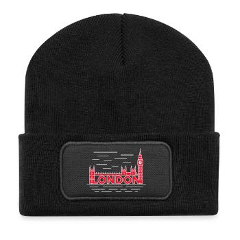 London Skyline Fettrot - Recycelte Patch Beanie - Schwarz - Vorne