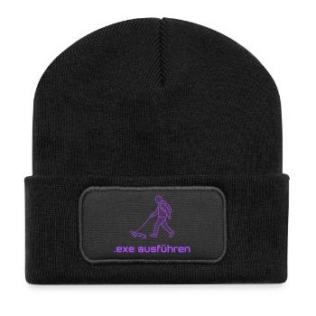 Exe Ausführen Lila - Recycelte Patch Beanie - Schwarz - Vorne