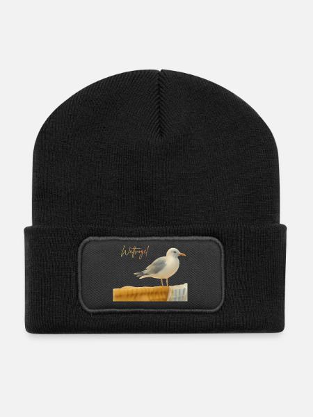 Mouette échassière de la mer du Nord sur une chaise longue de plage en mer Baltique - Beanie recyclé à patch - noir