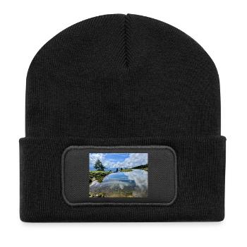 Alpine Lake Mirror Image Panorama - Recycled Patch Beanie - black - Front