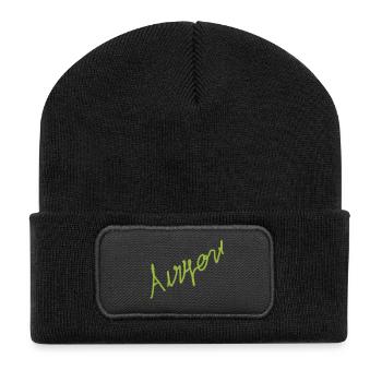 Anyone Neon Handwritten Script - Recycled Patch Beanie - black - Front