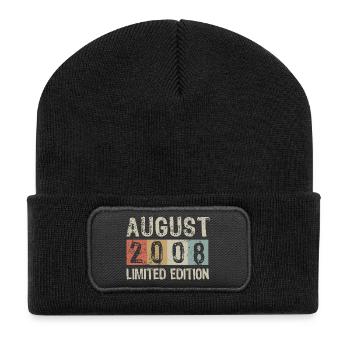 Limited Edition August 2008 Geburtstag Geschenk - Recycelte Patch Beanie - Schwarz - Vorne