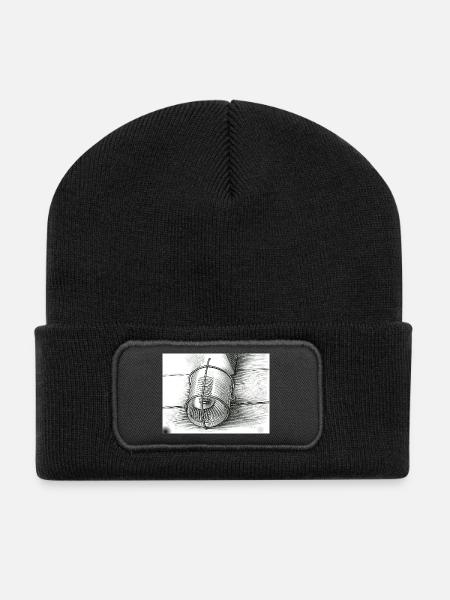 Croquis en seau en noir et blanc - Beanie recyclé à patch - noir