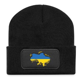 Ukraine-Flaggenkarte Silouette mit Blumenumriss - Recycelte Patch Beanie - Schwarz - Vorne