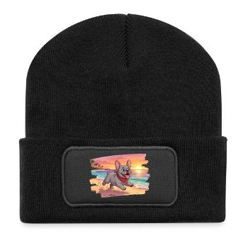 Adorable french bulldog on the beach - Recycled Patch Beanie - black - Front