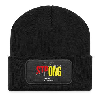 Stay Strong Typo mit Selbstvertrauen - Recycelte Patch Beanie - Schwarz - Vorne