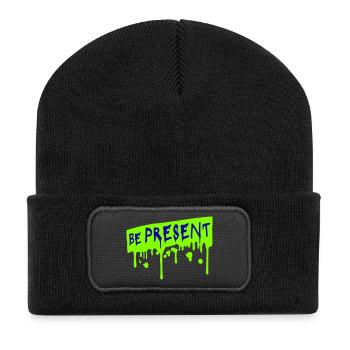 Soyez présent en ce moment, ici et maintenant Texte de citation - Beanie recyclé à patch - noir - Devant