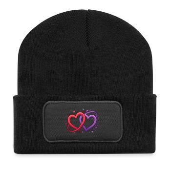 Verschlungene Herzensduette - Recycelte Patch Beanie - Schwarz - Vorne