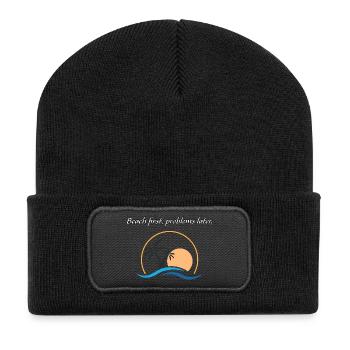 La plage d’abord, les problèmes après. - Beanie recyclé à patch - noir - Devant