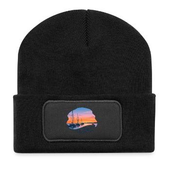 Sailboats Sunset Sea You At Sunset - Recycled Patch Beanie - black - Front