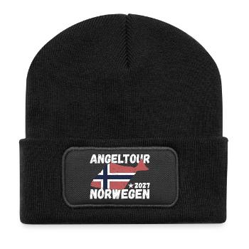 Heilbutt Angeltour Norwegen 2027 - Recycelte Patch Beanie - Schwarz - Vorne