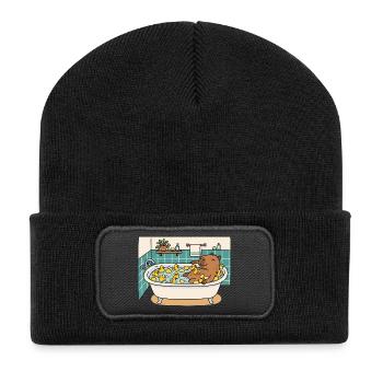 Capybara-Schaumbad mit Quietscheenten und Yuzu - Recycelte Patch Beanie - Schwarz - Vorne