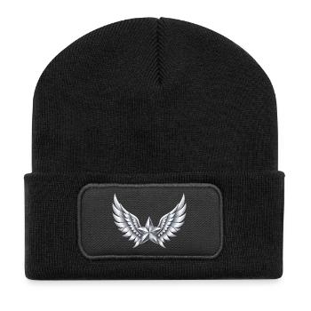 Engelsflügel Stern - Recycelte Patch Beanie - Schwarz - Vorne