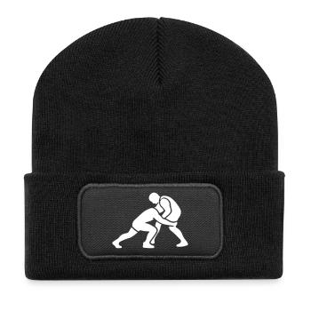 Ringen Ringer Zweikampf Symbol Weiß - Recycelte Patch Beanie - Schwarz - Vorne