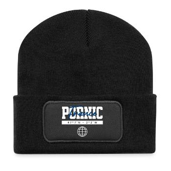 Pornic Frankreich Koordinaten Reise Souvenir - Recycelte Patch Beanie - Schwarz - Vorne