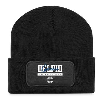Delphi Griechenland Koordinaten Reise Souvenir - Recycelte Patch Beanie - Schwarz - Vorne