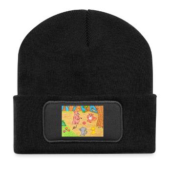 Verspieltes Waldfreunde-Ballspiel - Recycelte Patch Beanie - Schwarz - Vorne
