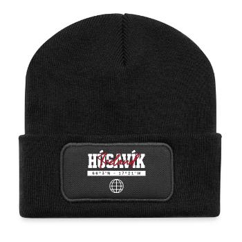 Húsavík Island Koordinaten Reise Souvenir - Recycelte Patch Beanie - Schwarz - Vorne