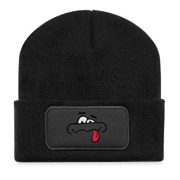 Drôle de bande dessinée Visage Langue Sortir - Beanie recyclé à patch - noir - Devant