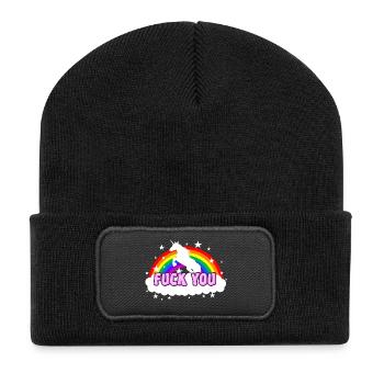 Unicorn fuck you - Recycled Patch Beanie - black - Front