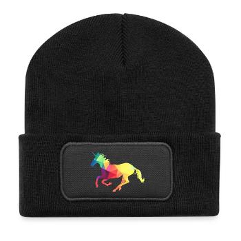 Buntes Einhorn - Recycelte Patch Beanie - Schwarz - Vorne