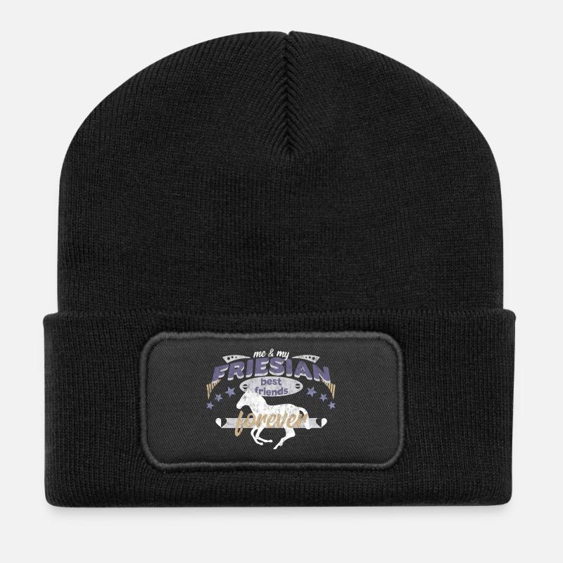 Friesian Friese Pferd Pferderasse best friends BFF - Recycelte Patch Beanie - Schwarz