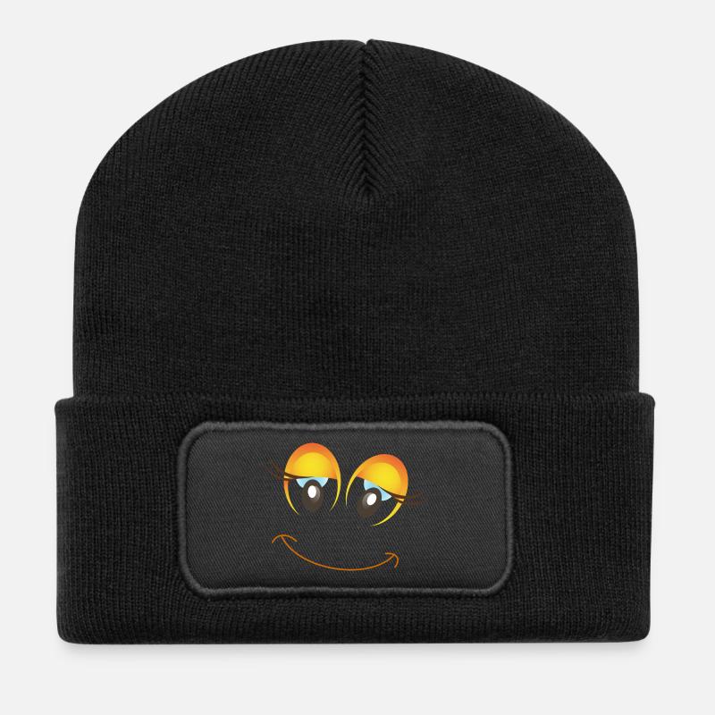 Fröhlicher Weiblicher Smiley Geschenk Idee - Recycelte Patch Beanie - Schwarz