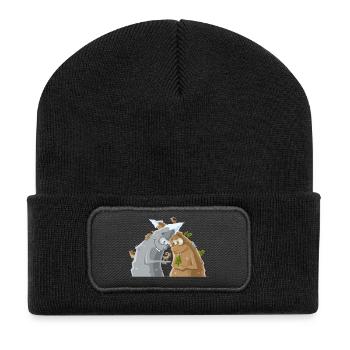 VL123_Berge_4c - Recycelte Patch Beanie - Schwarz - Vorne