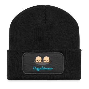 Doppelzimmer Baby Zwillinge Schwangerschaft - Recycelte Patch Beanie - Schwarz - Vorne