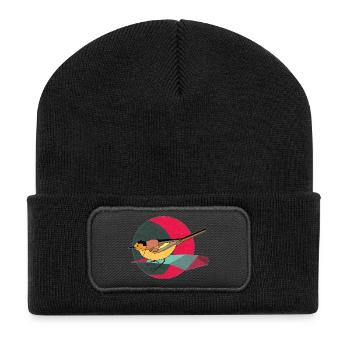 Bunter Vogel - Recycelte Patch Beanie - Schwarz - Vorne