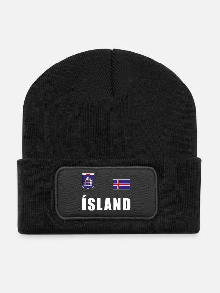 Island Fussball T-Shirt Trikot Fanshirt Fans - Recycelte Patch Beanie - Schwarz