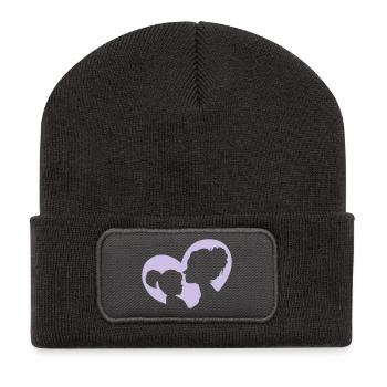 Mère et fille dans un seul cœur. - Beanie recyclé à patch - charbon - Devant